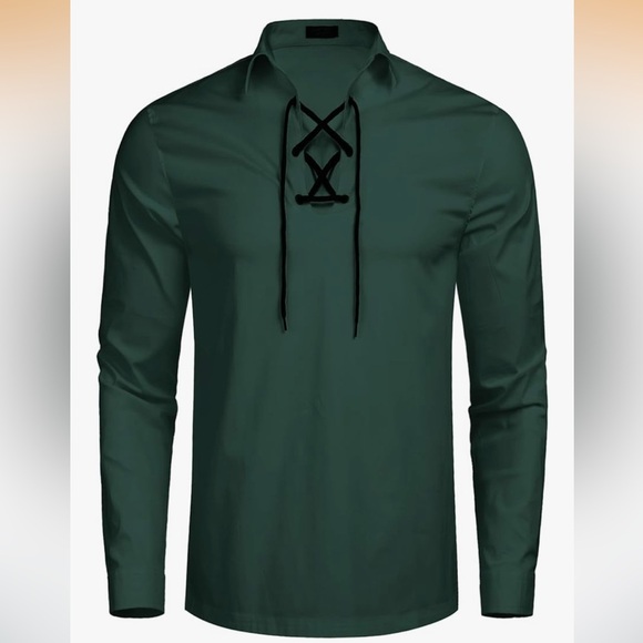 NWT Stylish Dark Green Lace-Up Men's Shirt Medium - Picture 2 of 8